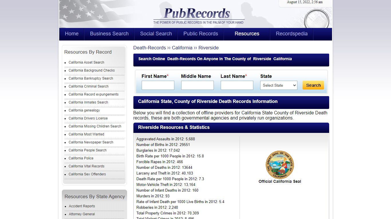 Riverside County, California Death Records